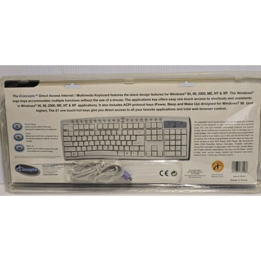 iConcepts Direct Access Internet Multimedia Keyboard for Windows 95,98,00 ME NT